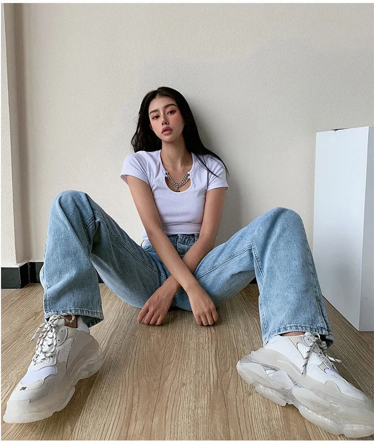 High Waisted Straight Leg Jeans
