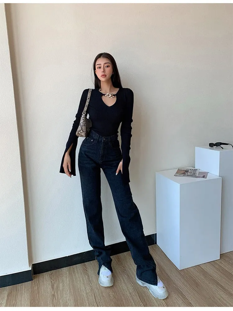 High Waisted Straight Leg Jeans