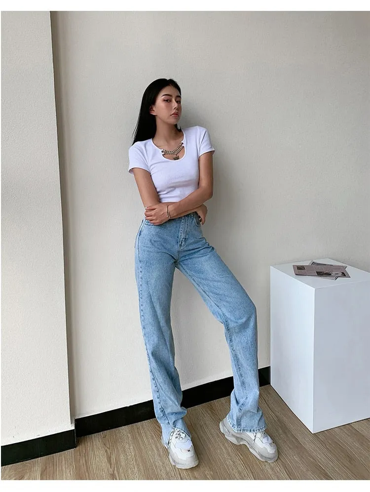 High Waisted Straight Leg Jeans