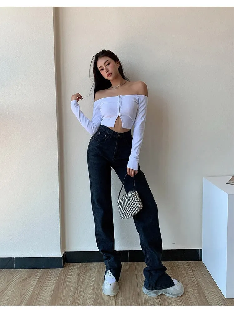 High Waisted Straight Leg Jeans