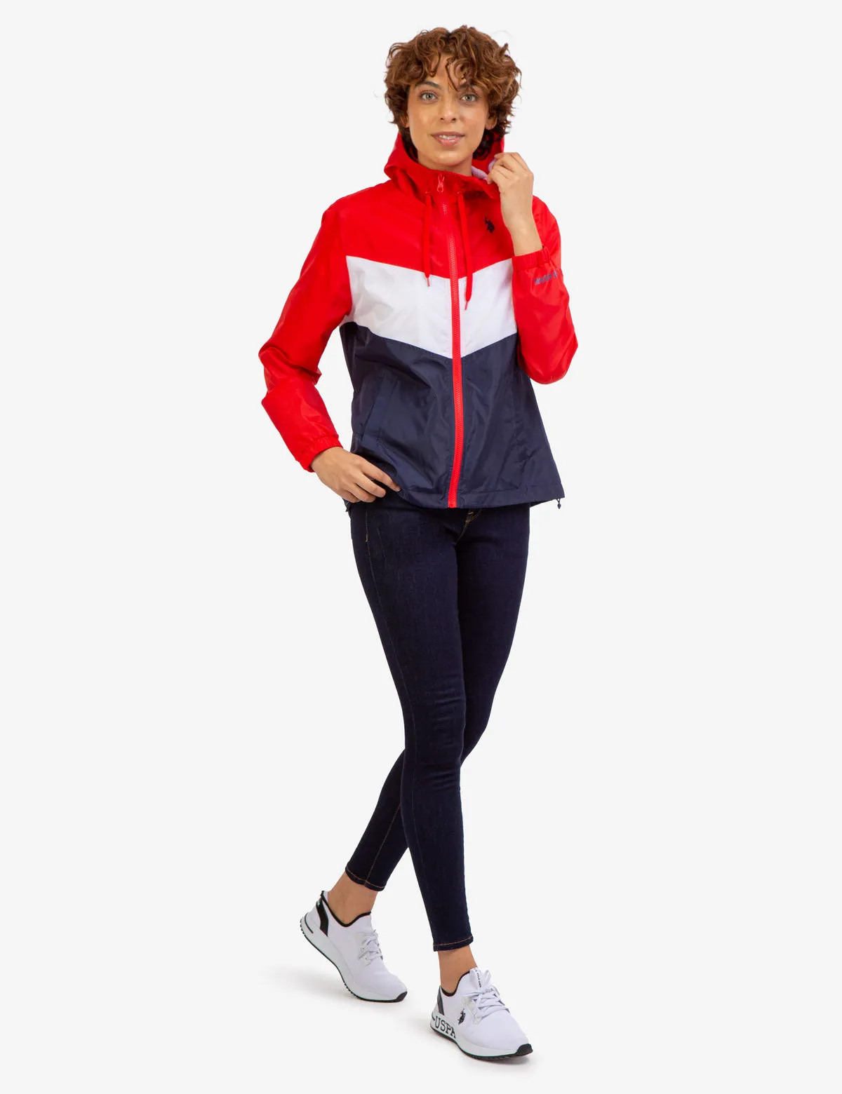 HOODED ZIP FRONT CHEVRON WINDBREAKER