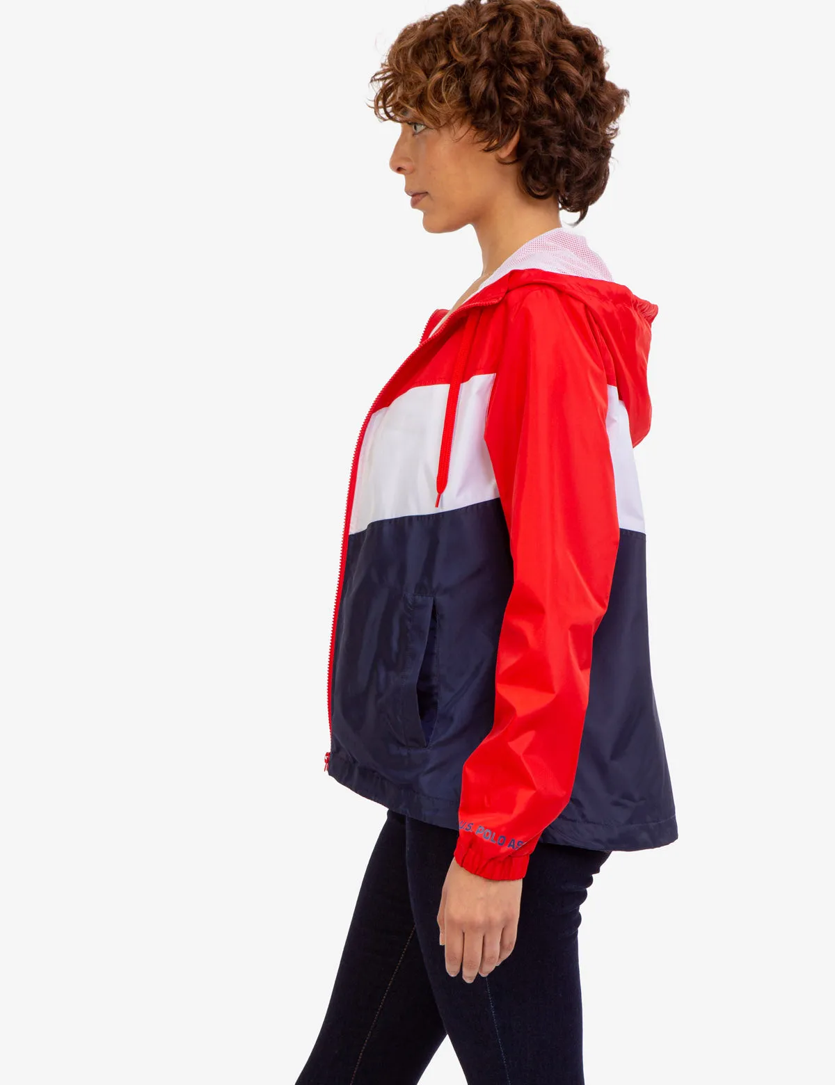 HOODED ZIP FRONT CHEVRON WINDBREAKER