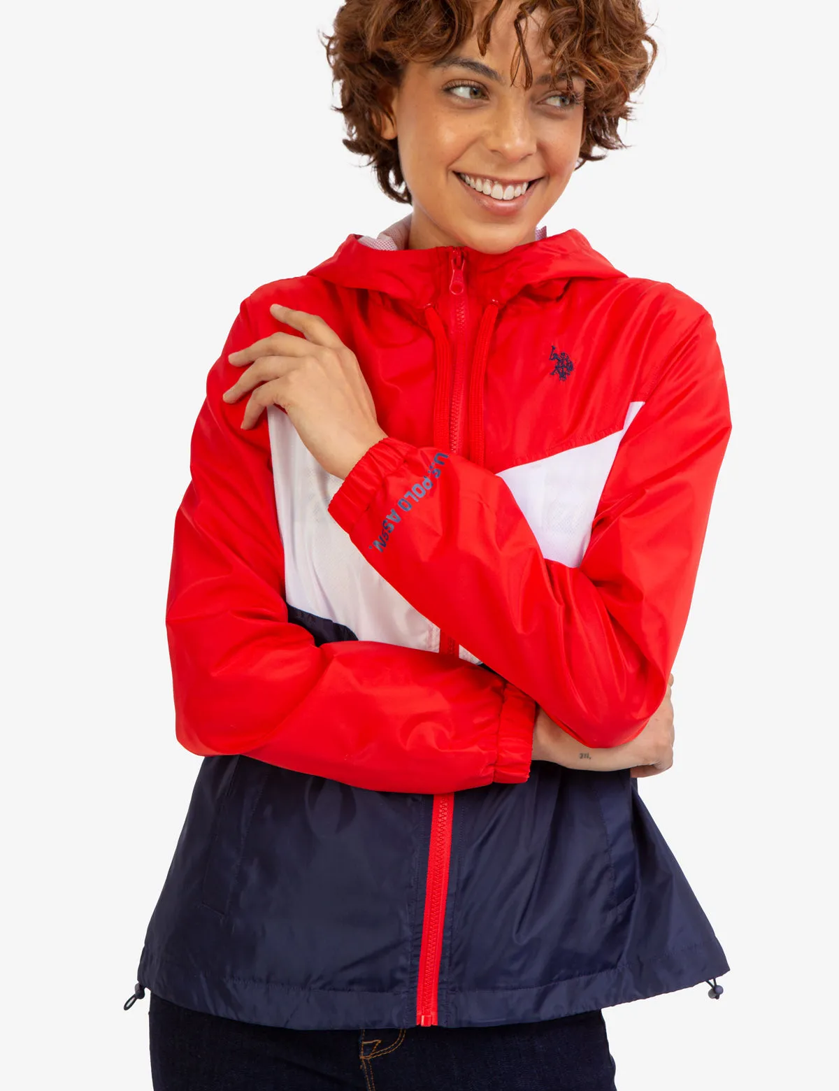 HOODED ZIP FRONT CHEVRON WINDBREAKER