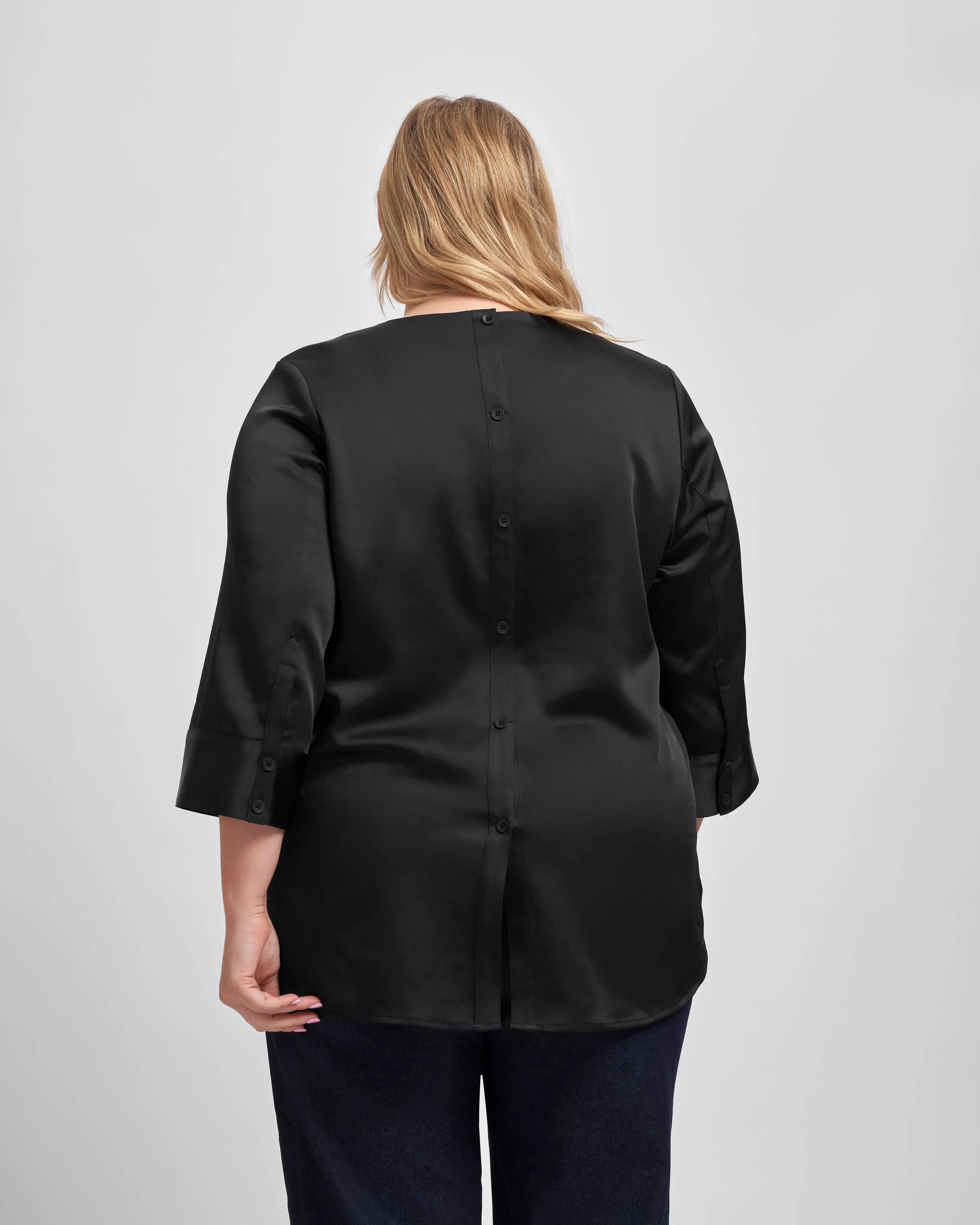 Louise Long Sleeve Satin Blouse - Black