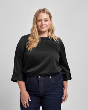 Louise Long Sleeve Satin Blouse - Black