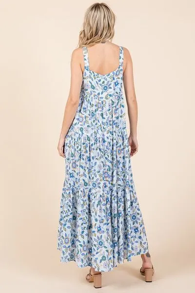 Mittoshop Flower Print Tiered Sleeveless Empire Maxi Dress
