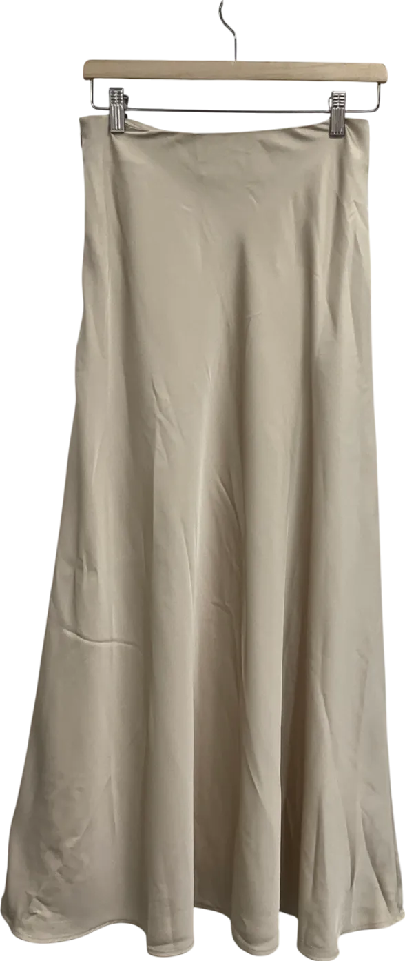 NA-KD Cream Midi Flowy Satin Skirt W34