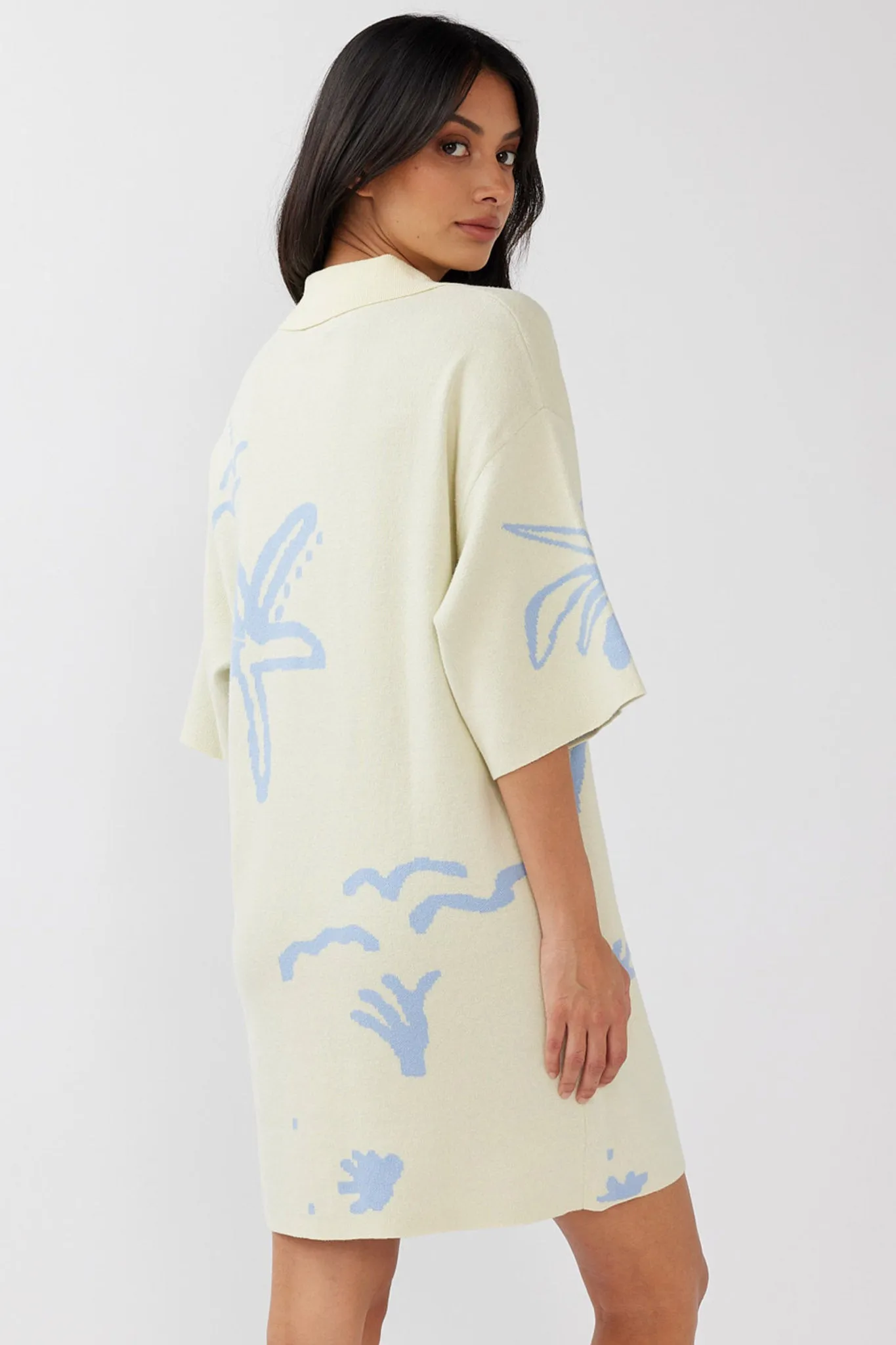 Nalani Button Up Knit Dress Lemon/Baby Blue
