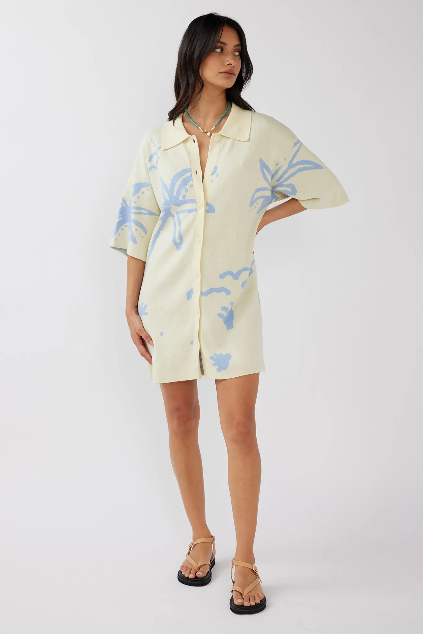 Nalani Button Up Knit Dress Lemon/Baby Blue
