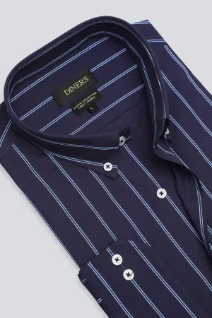 Navy Blue Broad Stripe Casual Shirt