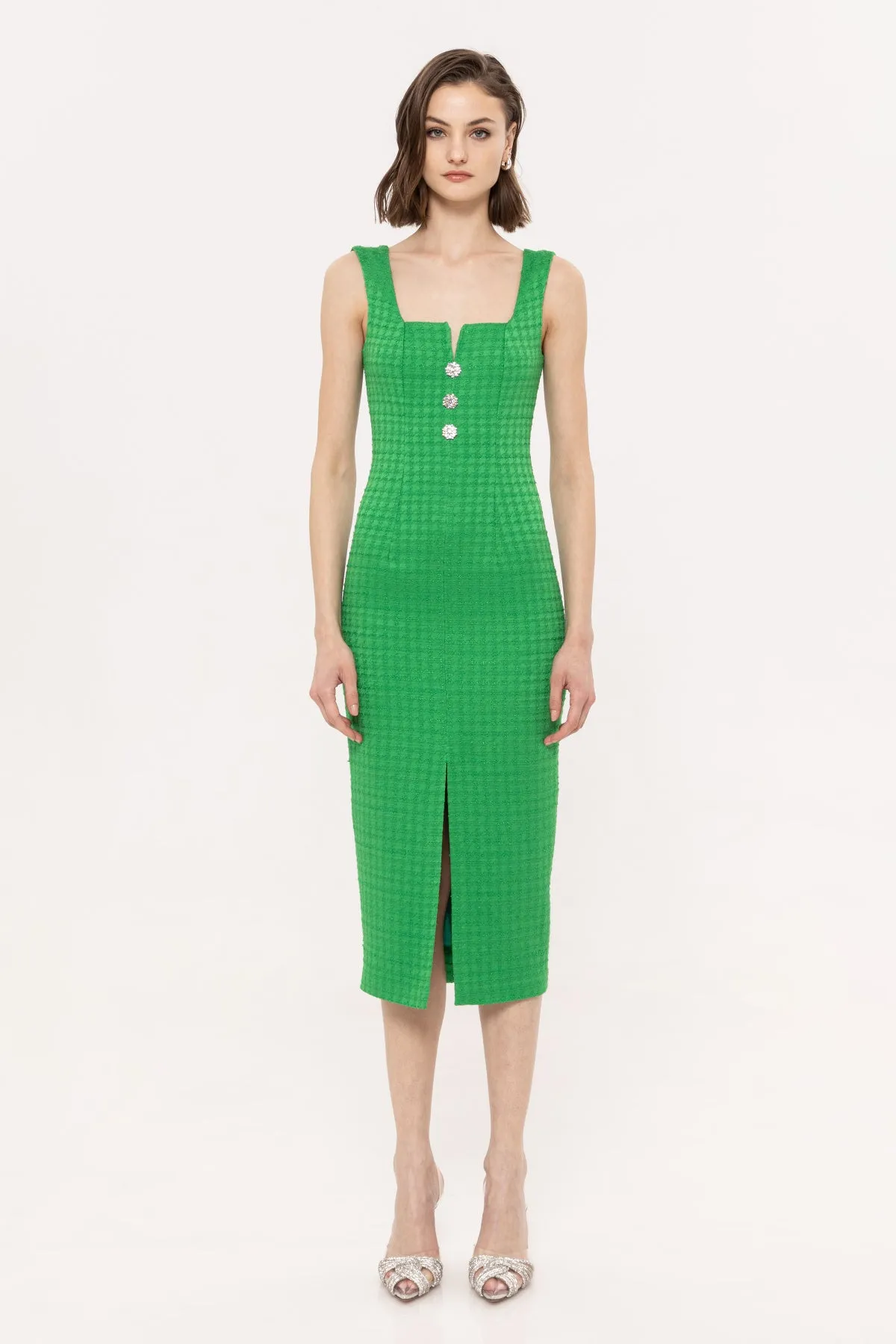 Nissa Bouclé Midi Dress Green