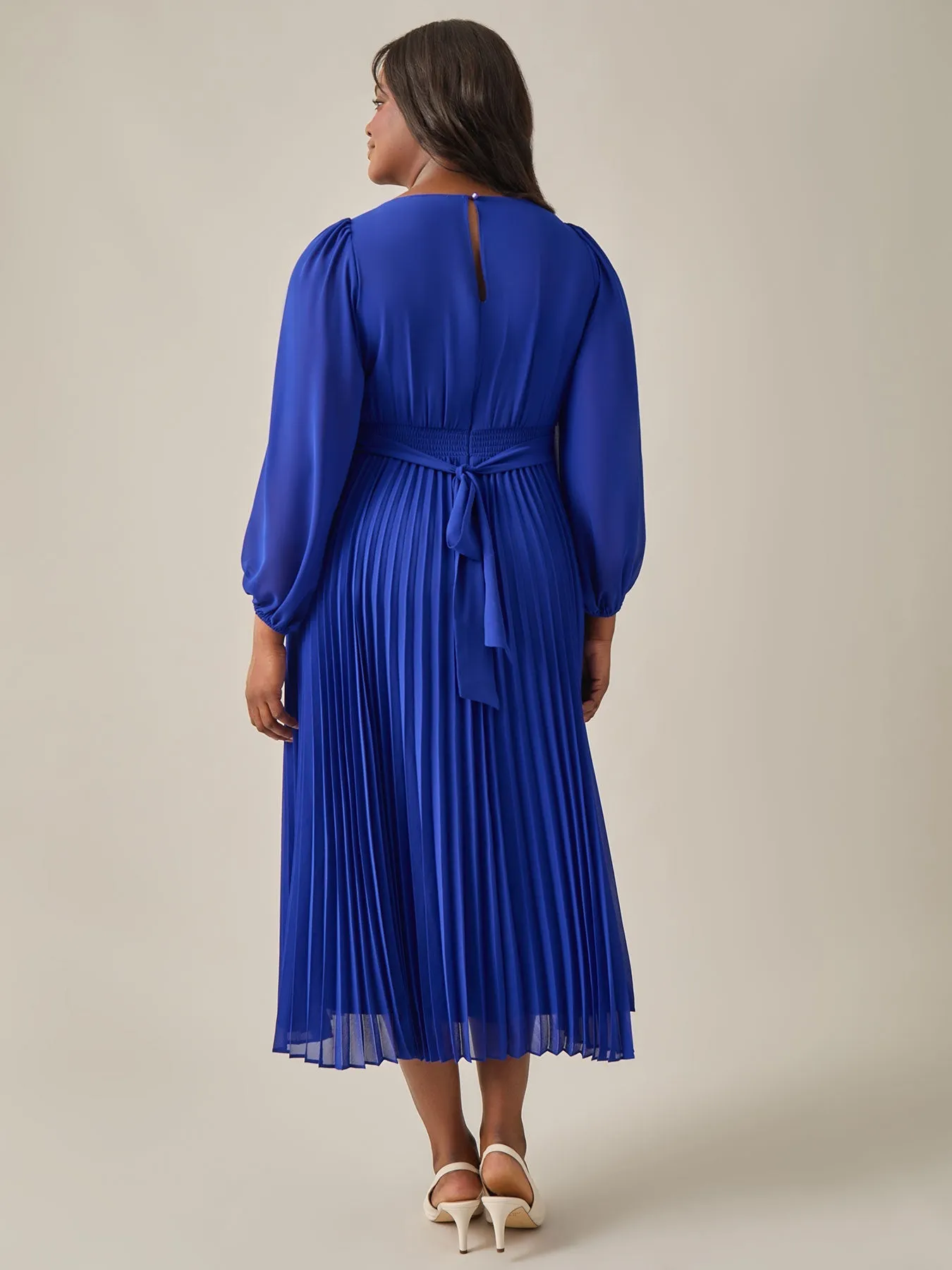 Plus Size A-Line Balloon Sleeve Midi Dress, Royal Signature