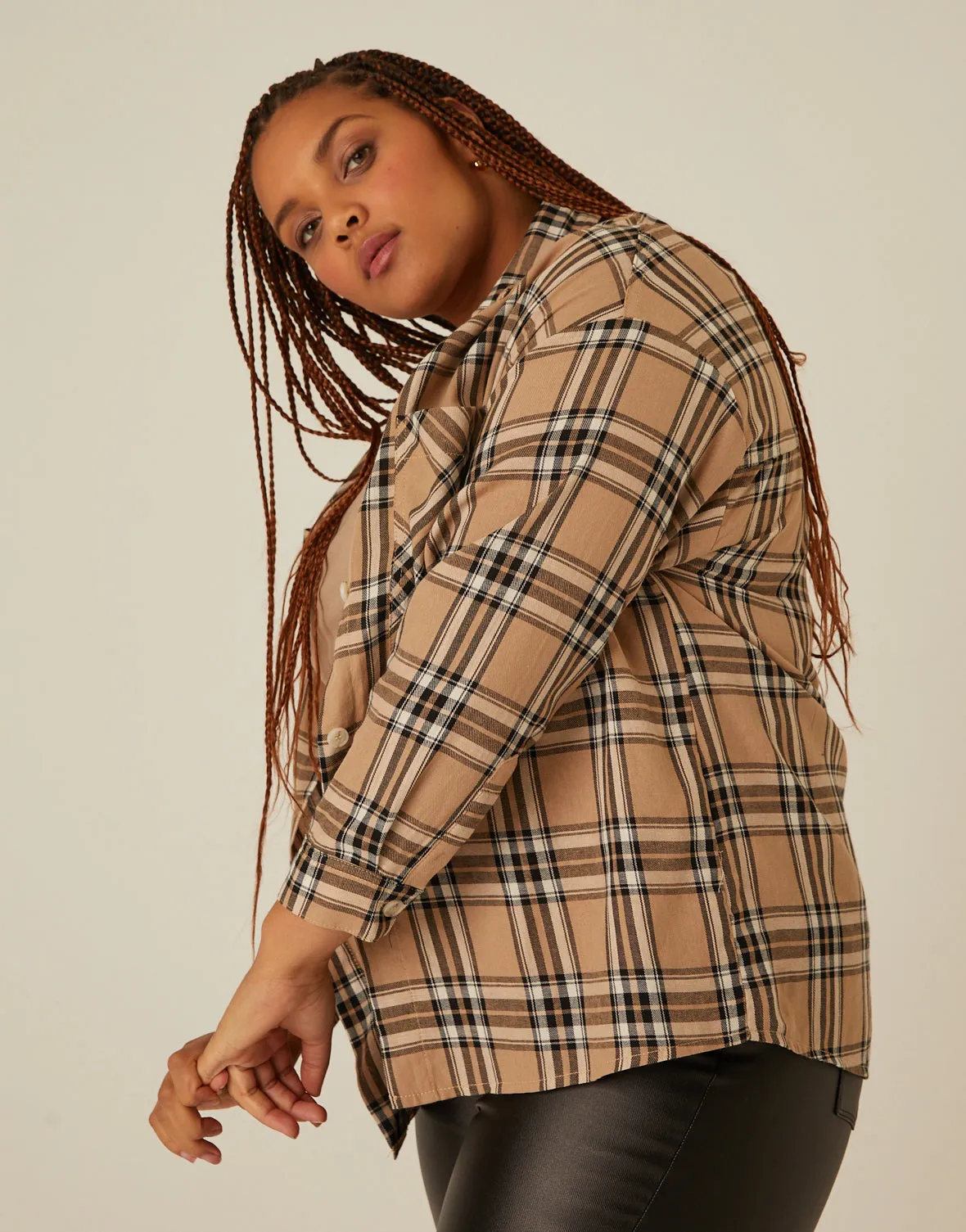Plus Size Button-Up Plaid Shirt