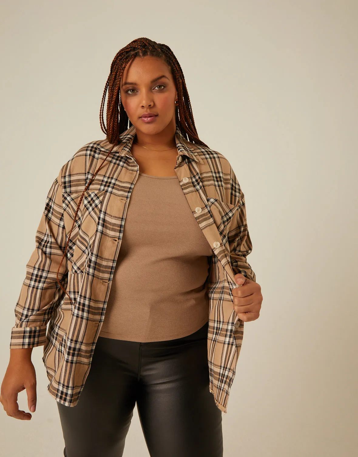 Plus Size Button-Up Plaid Shirt