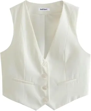 Pofihavi Cropped Suit Vest for Women 2024 Button Up Business Casual Dressy Waistcoat Vest Tops