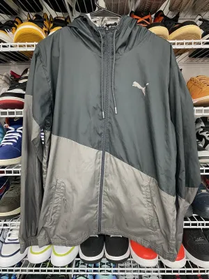 Puma Windbreaker Jacket Men's Grey Colorblock Lightweight Logo Size Small