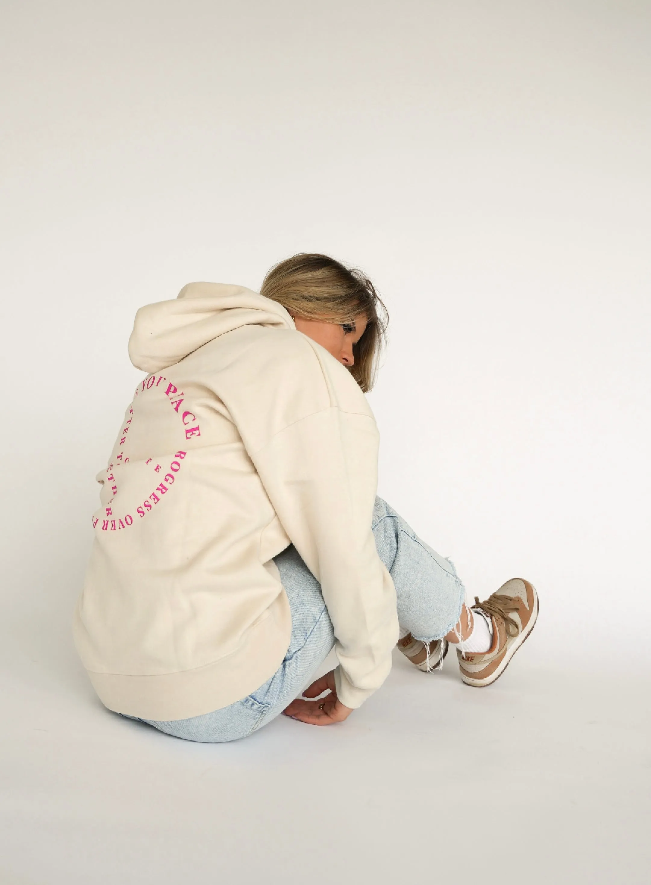 "PROTECT YOUR PEACE" Big Sister Hoodie | Almond Milk & Pink