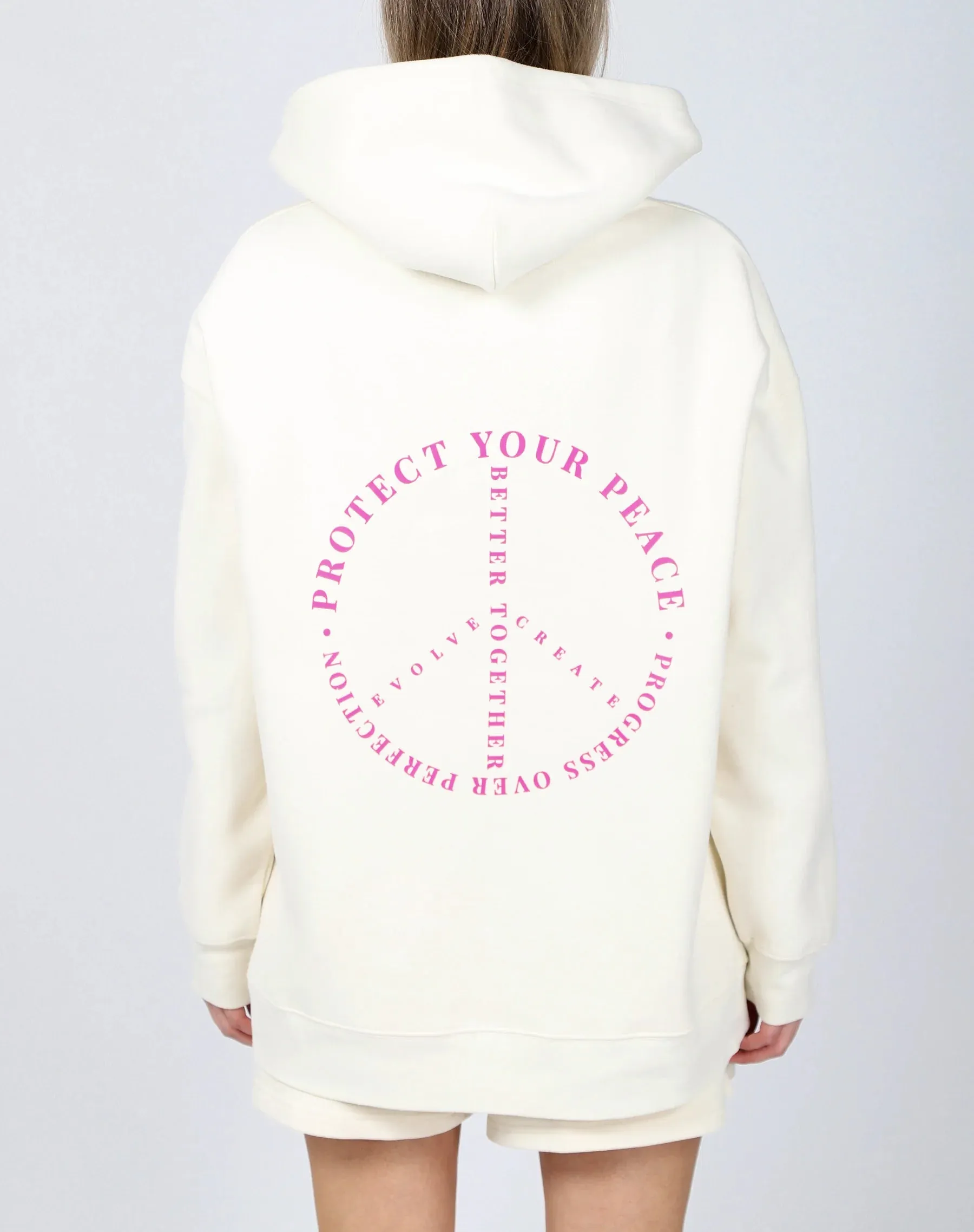 "PROTECT YOUR PEACE" Big Sister Hoodie | Almond Milk & Pink