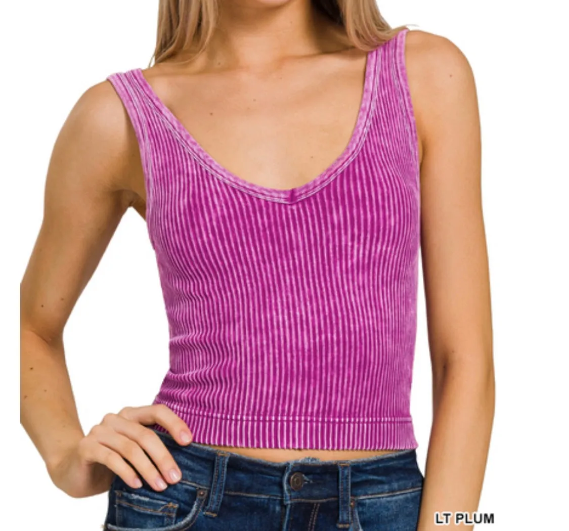 Reversible Washed Ribbed Cropped Tank
