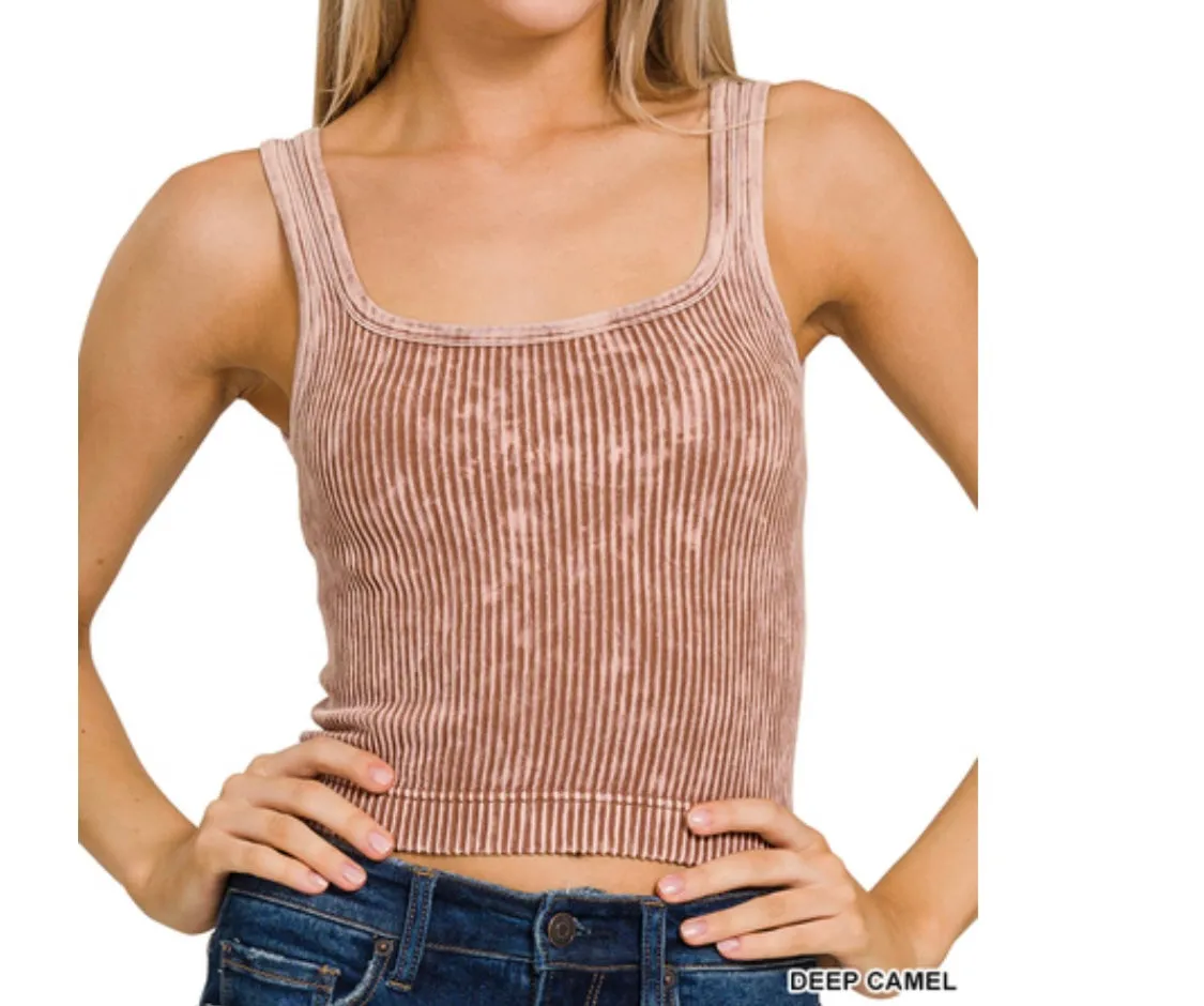 Reversible Washed Ribbed Cropped Tank