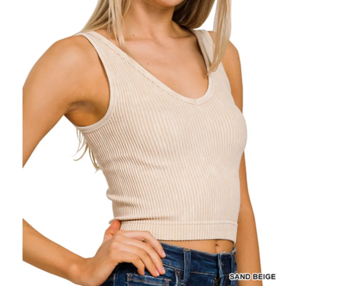 Reversible Washed Ribbed Cropped Tank