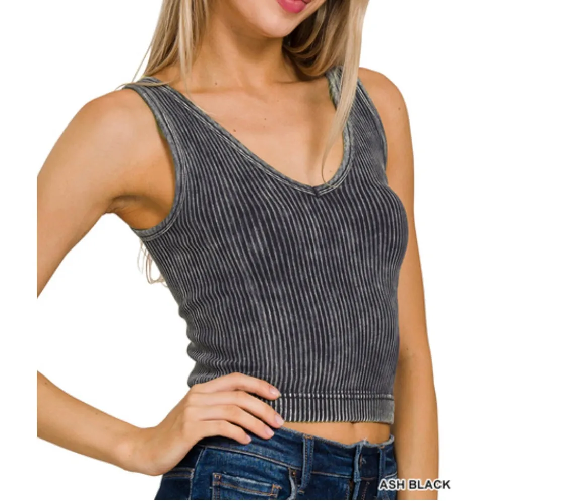 Reversible Washed Ribbed Cropped Tank
