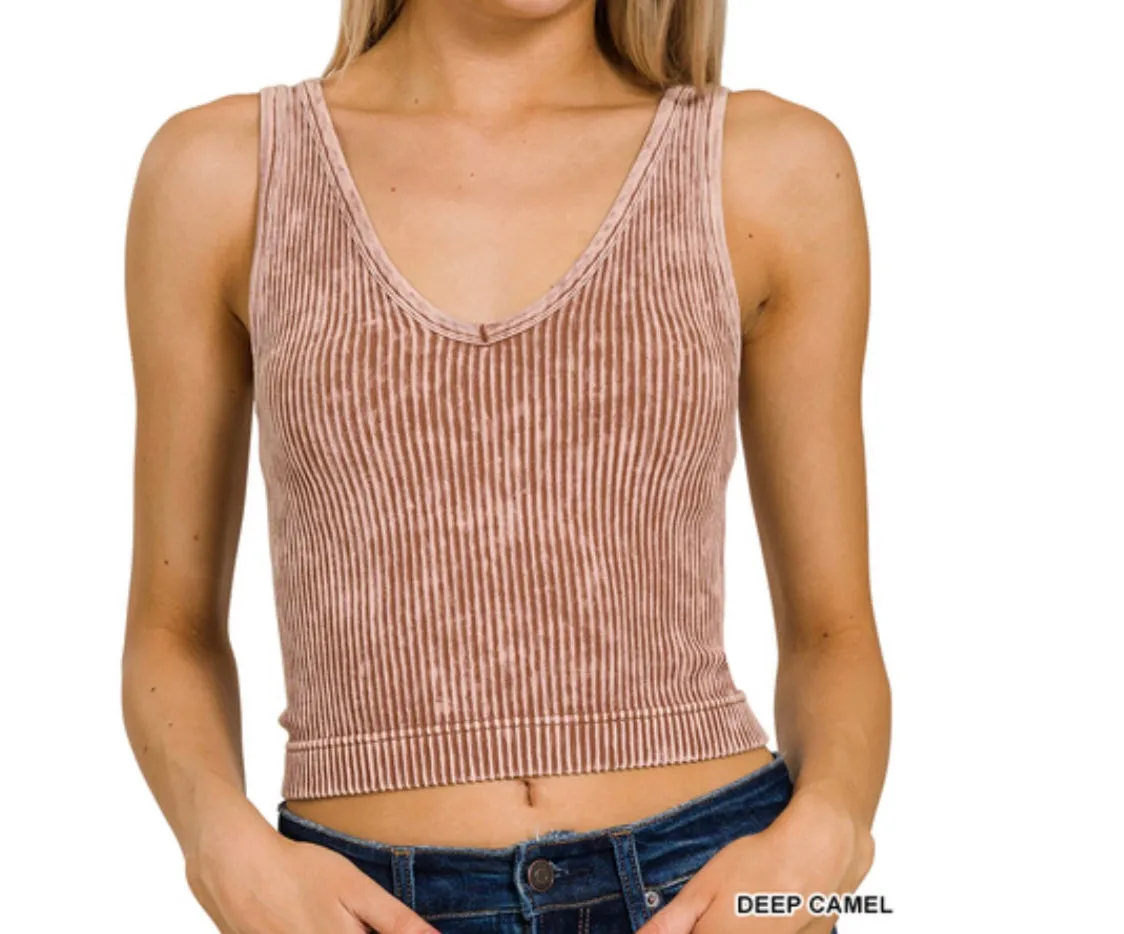 Reversible Washed Ribbed Cropped Tank