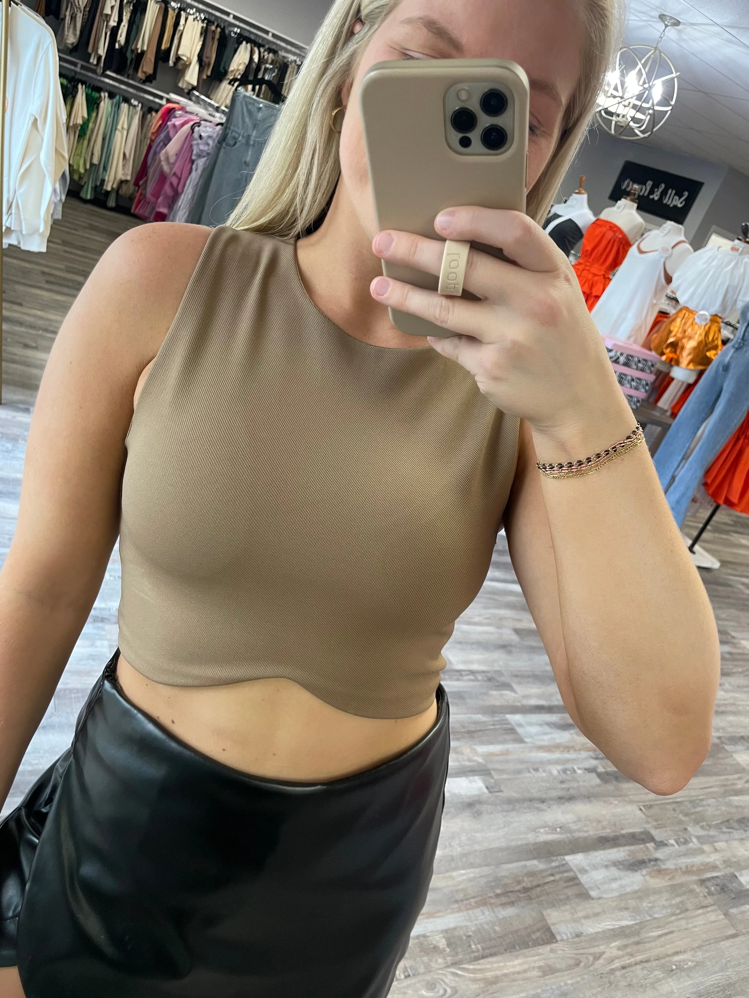 Ribbed Crop Tank - Taupe