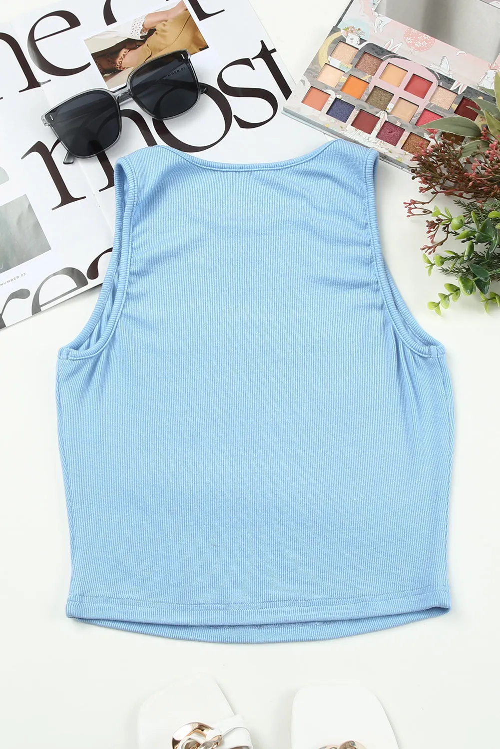 Ribbed Round Neck Cropped Tank