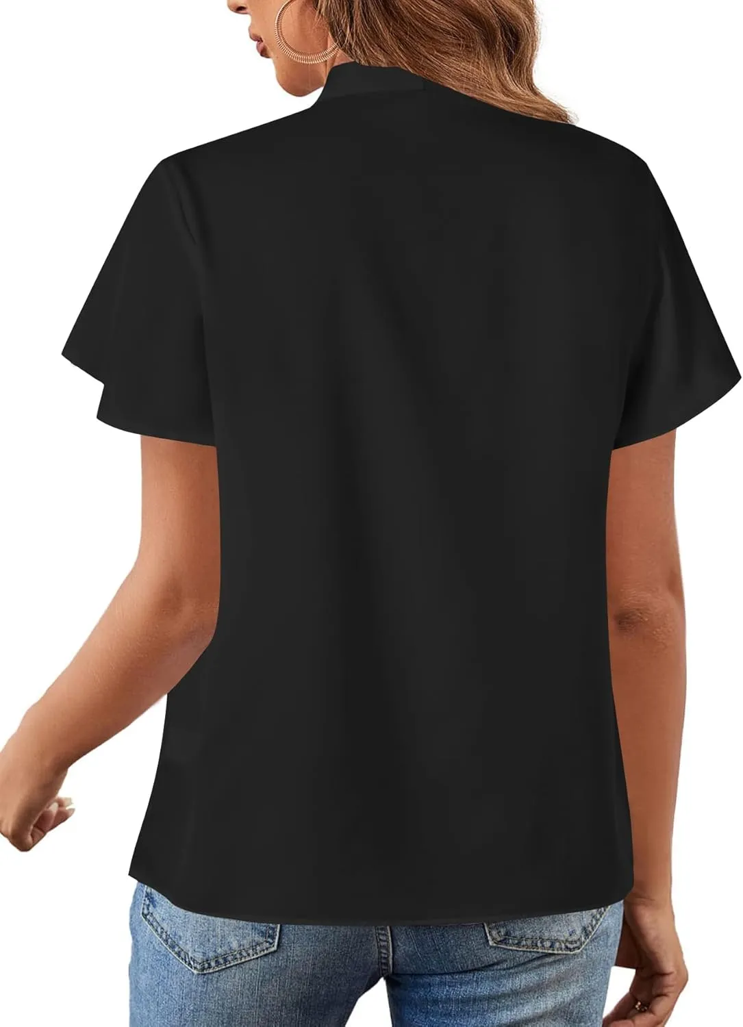 Rooscier Women's Bow Tie Neck Short Sleeve Casual Office Work Blouse Shirts Tops