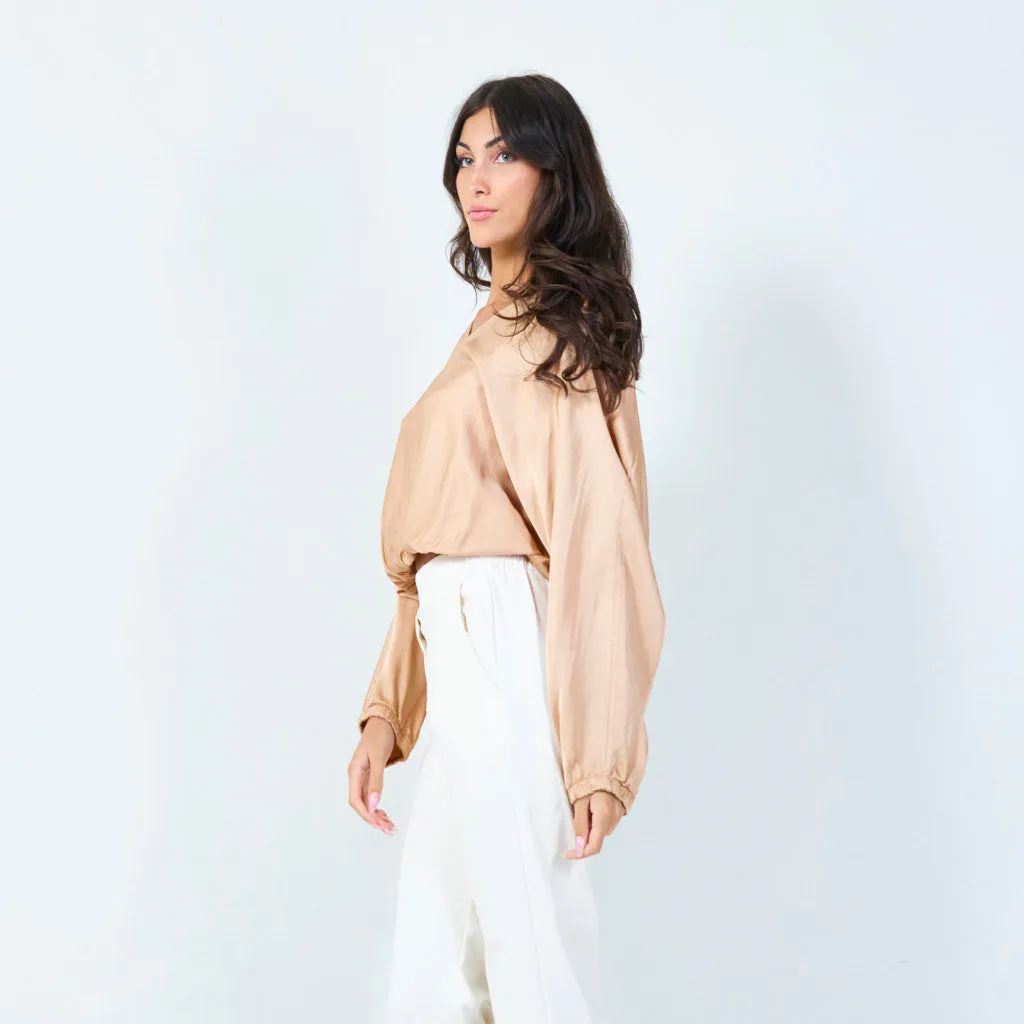 Satin blouse with balloon sleeves wholesale
