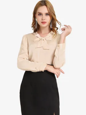 Satin Work Office Blouse Tie Neck Business Casual Top