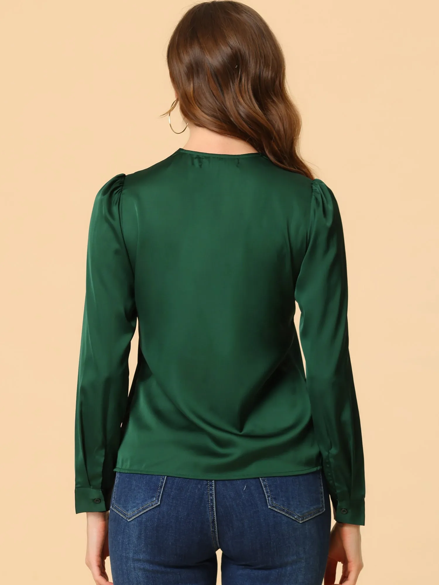 Satin Work Office Blouse Tie Neck Business Casual Top