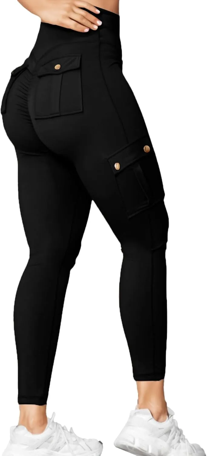 Scrunch Butt Lifting Leggings with Pockets Seamless High Waisted Workout Cargo Pants for Women