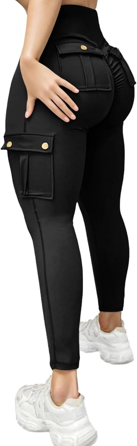 Scrunch Butt Lifting Leggings with Pockets Seamless High Waisted Workout Cargo Pants for Women