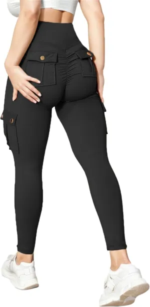 Scrunch Butt Lifting Leggings with Pockets Seamless High Waisted Workout Cargo Pants for Women