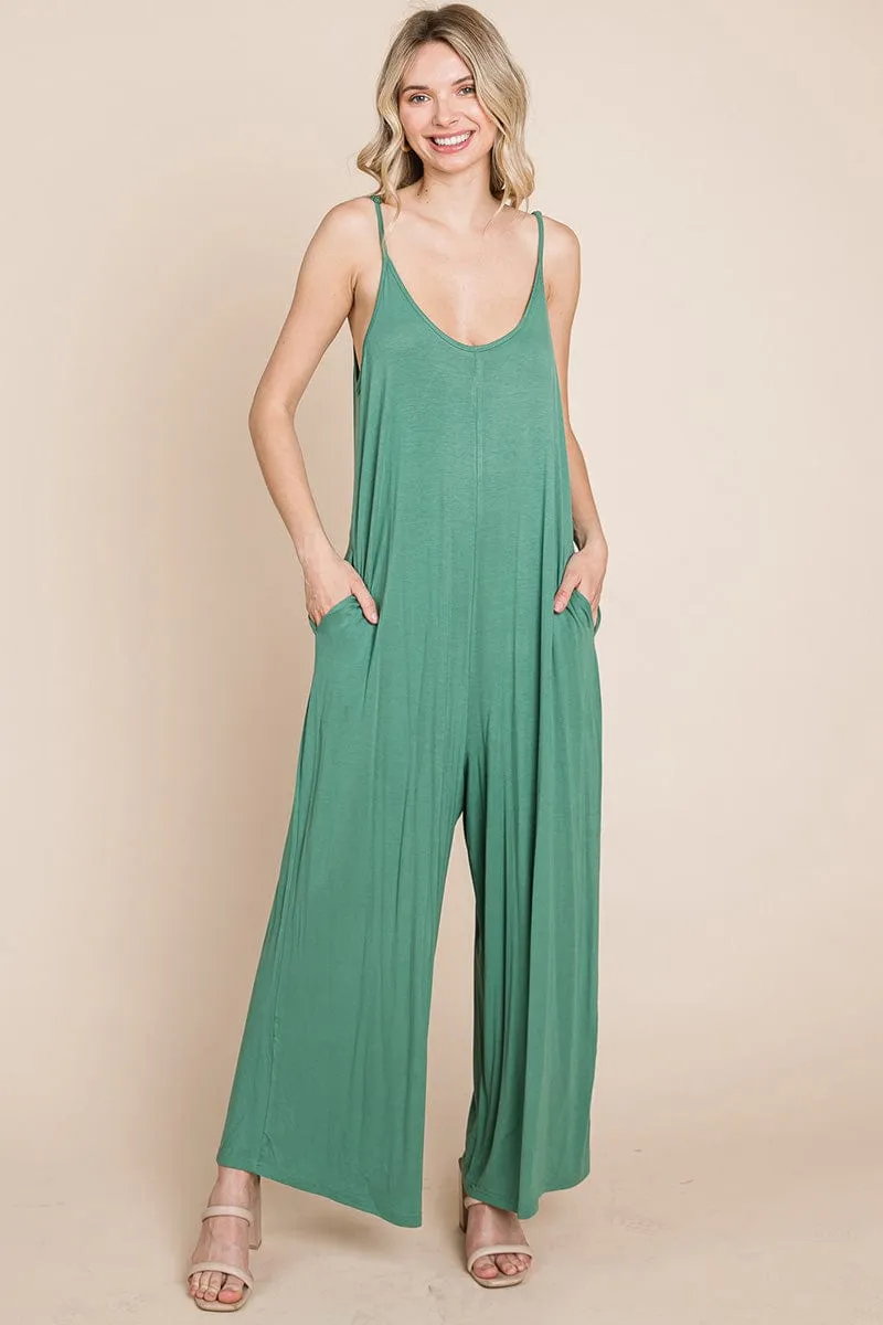 Sleeveless Wide Leg Pocketed Jumpsuit