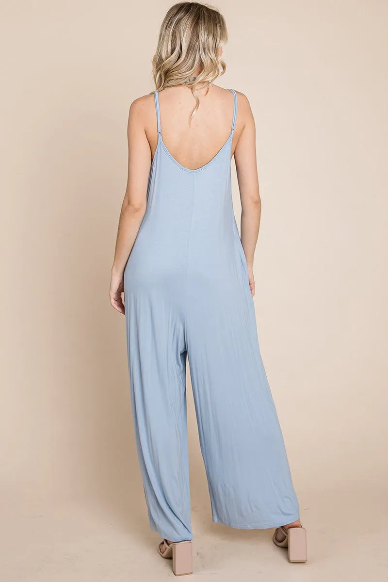 Sleeveless Wide Leg Pocketed Jumpsuit