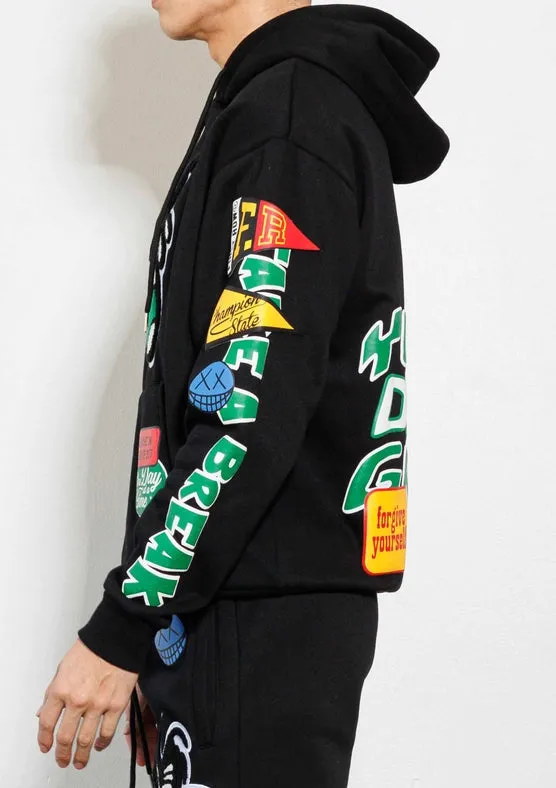 Spring Break Chenile Patch Graphic Hoodie BLACK