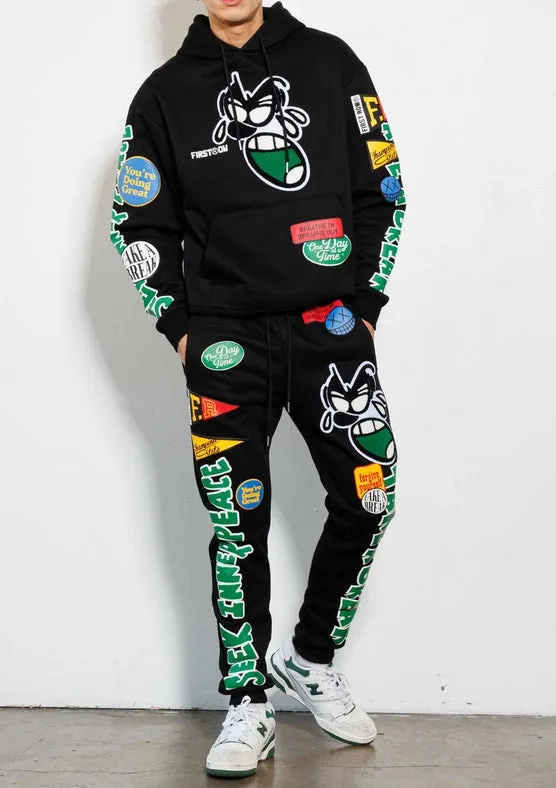 Spring Break Chenile Patch Graphic Hoodie BLACK
