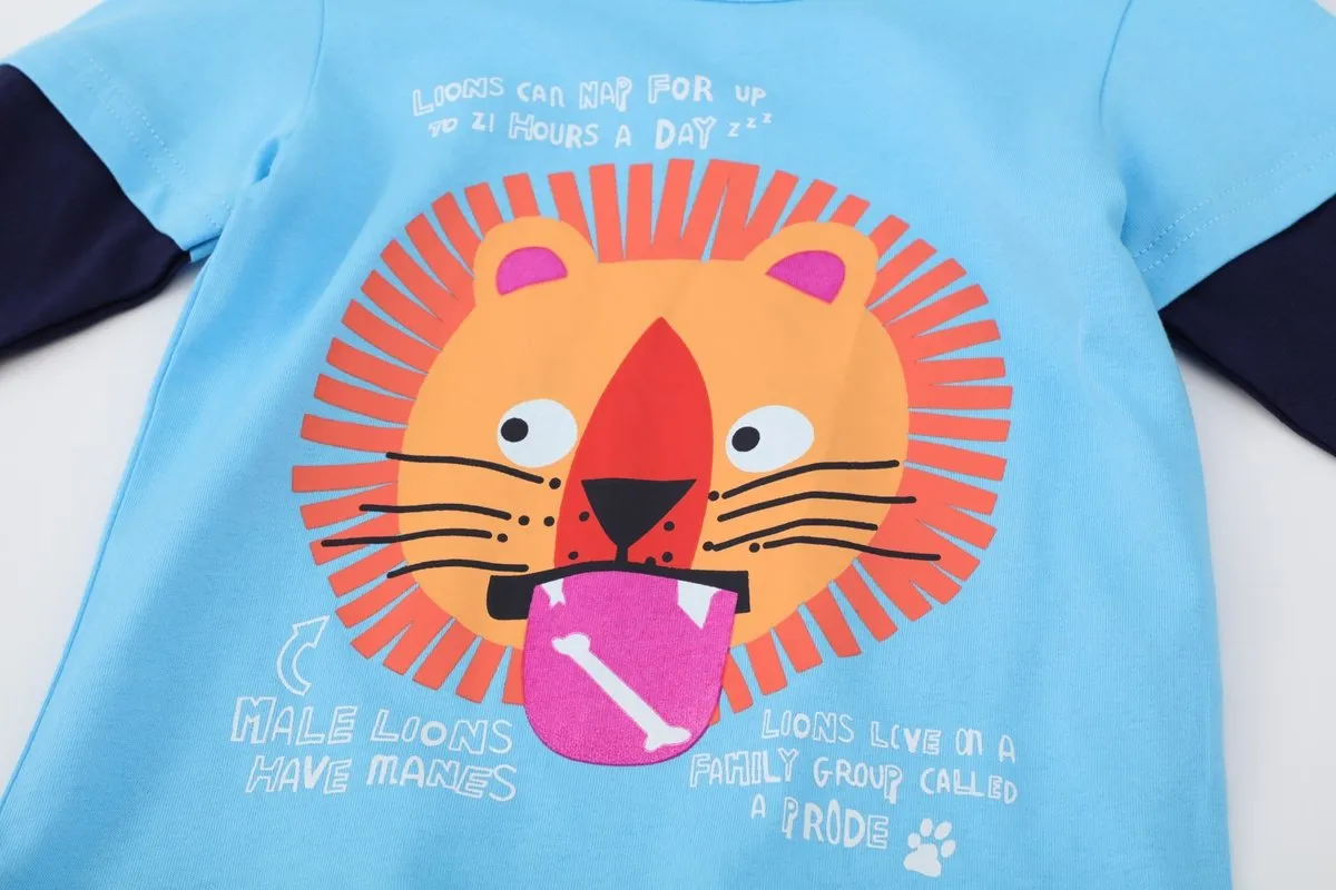 Toddler Boy's Long Sleeve Lion Print Tee