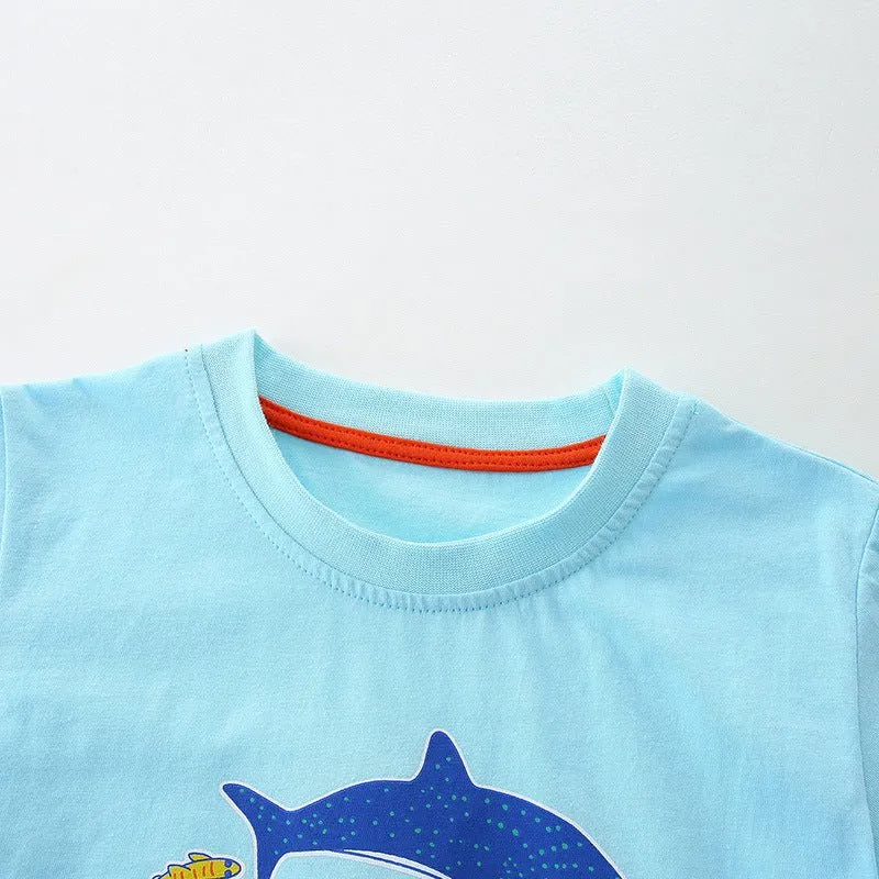 Toddler/Kid Boy's Circle of the Fish Print Design Blue Tee