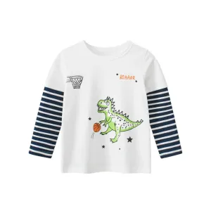 Toddler/Kid Boy's Long Sleeve Green Dino Print Design T-Shirt