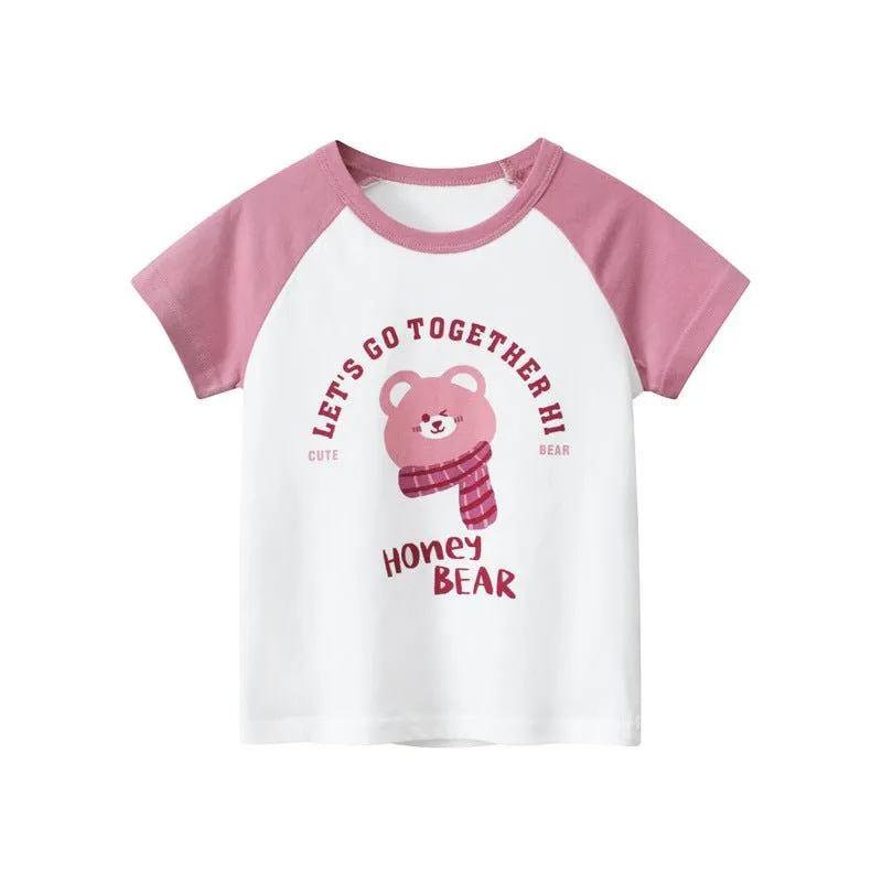 Toddler/Kid Girl's Bear Print Design Short Sleeve T-shirt