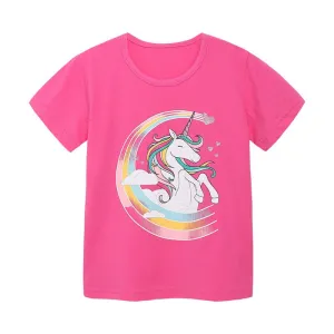 Toddler/Kid Girl's Pink Unicorn Pattern Design T-shirt