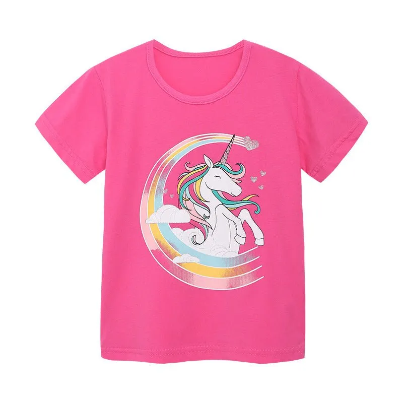 Toddler/Kid Girl's Pink Unicorn Pattern Design T-shirt