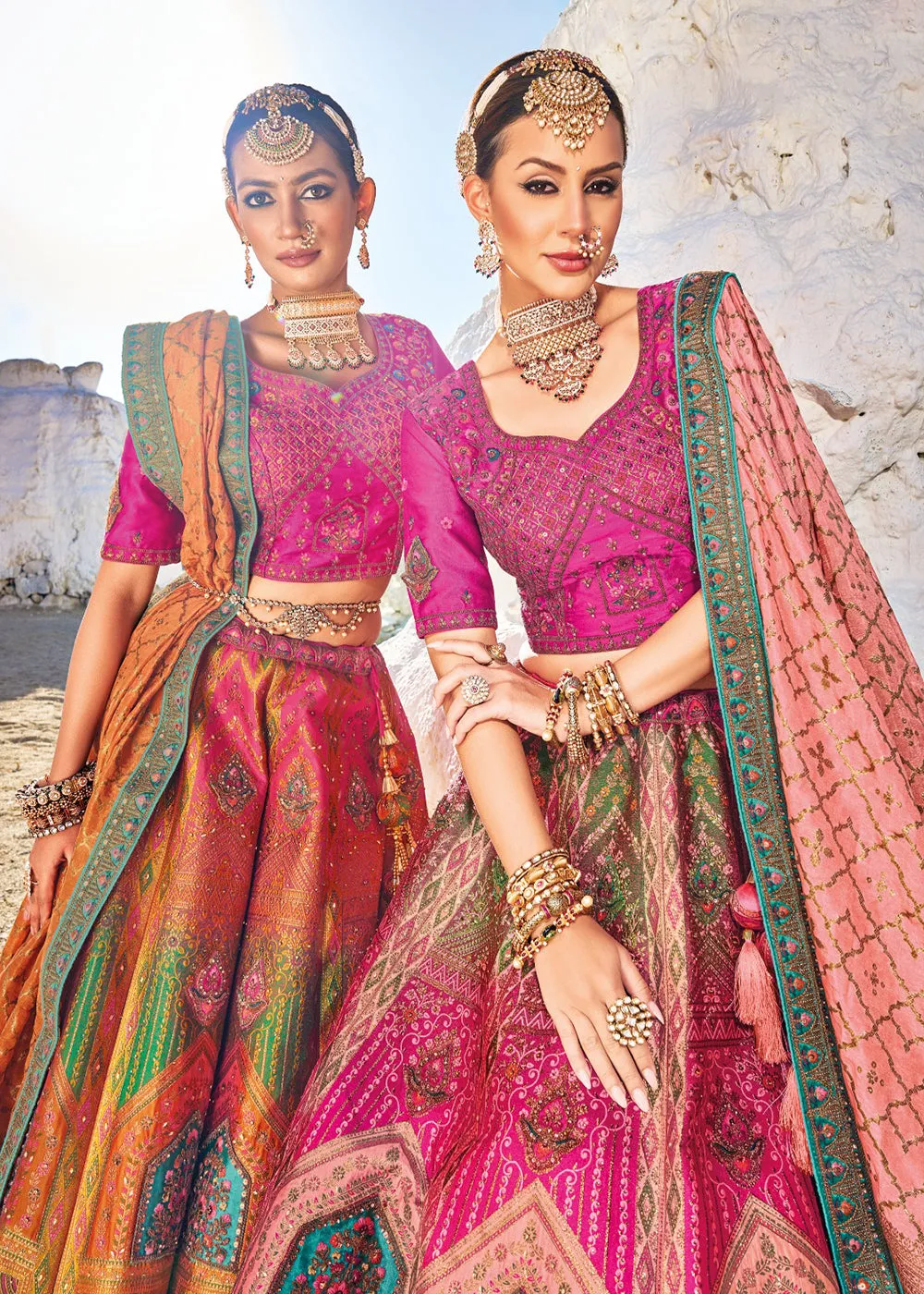 Traditional Rani Pink Banarasi Silk Embroidered Bridal Lehenga Choli
