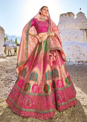 Traditional Rani Pink Banarasi Silk Embroidered Bridal Lehenga Choli