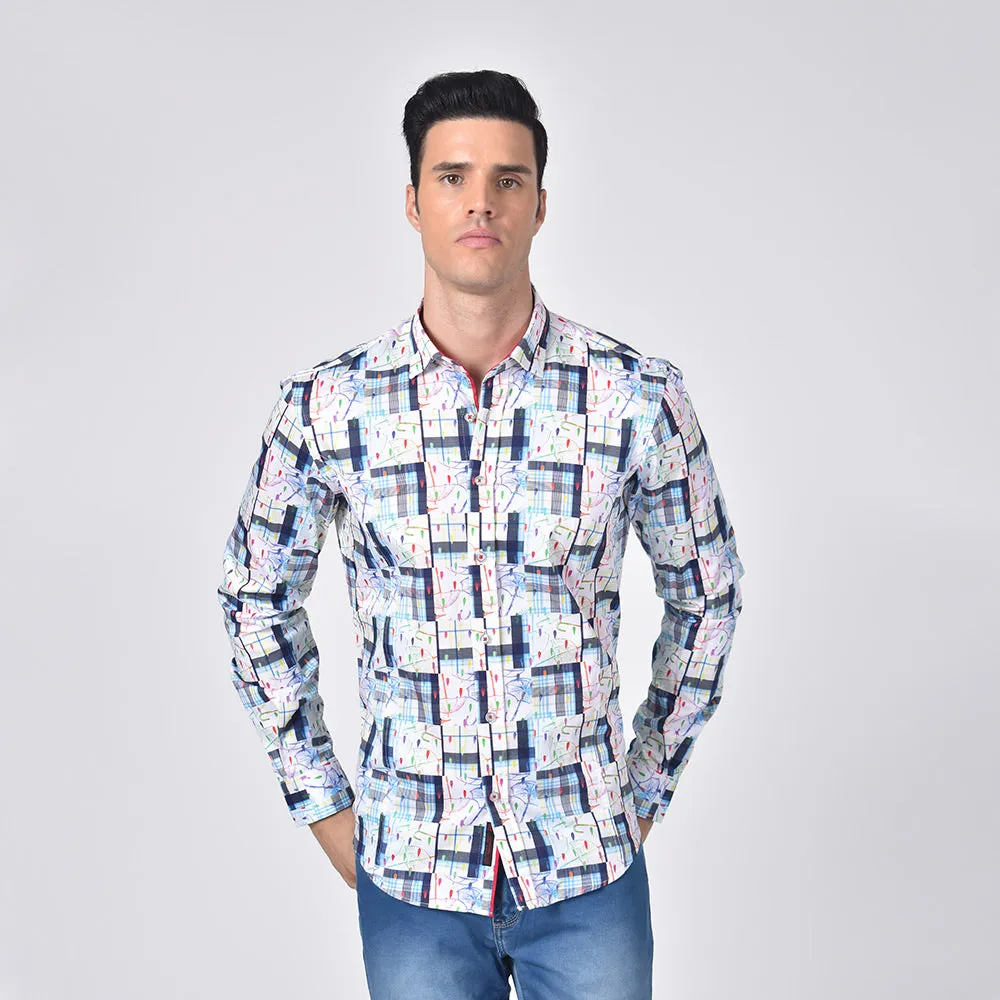 Umbrellas and Plaid In Colorful Rain Drops Button Down Shirt