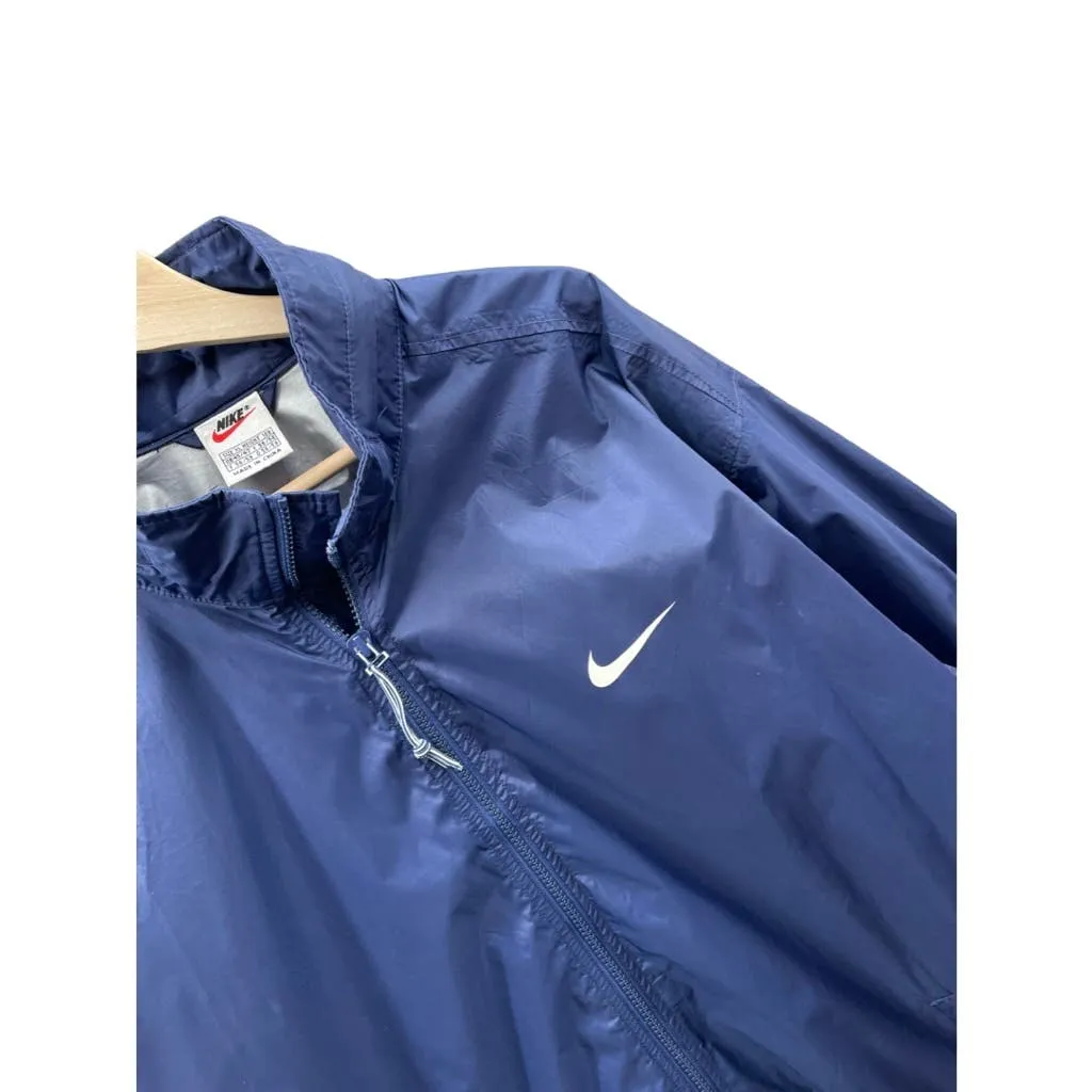 Vintage 1990's Nike Navy Swoosh Lightweight Windbreaker Rain Jacket